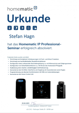 Homematic Urkunde Krois April 2025