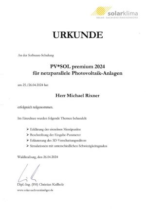 Software Schulung Urkunde Rixner